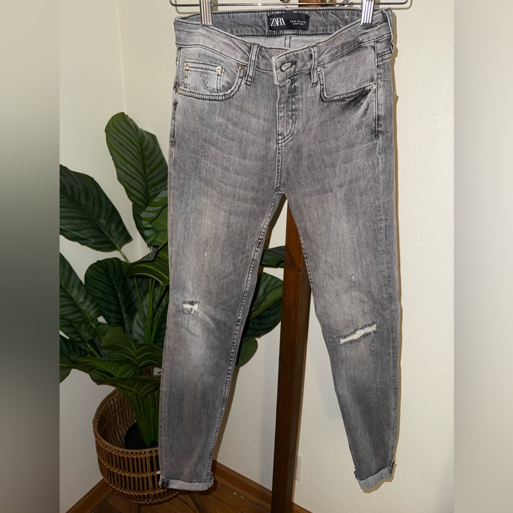 Zara skinny distressed charcoal Jeans